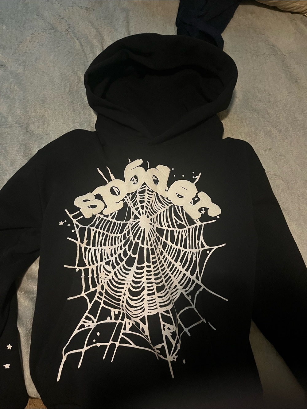 Black Graphic Spiderweb Hoodie Sweatshirt sp5der hoodie medium